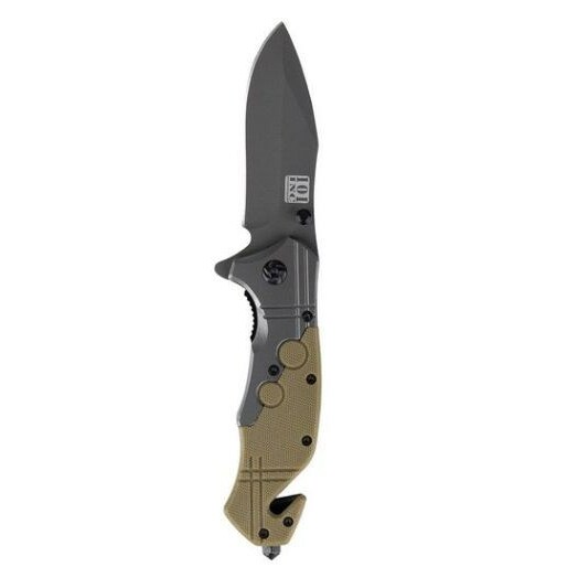 101 INC Commander Rescue  Knife, Black/Tan