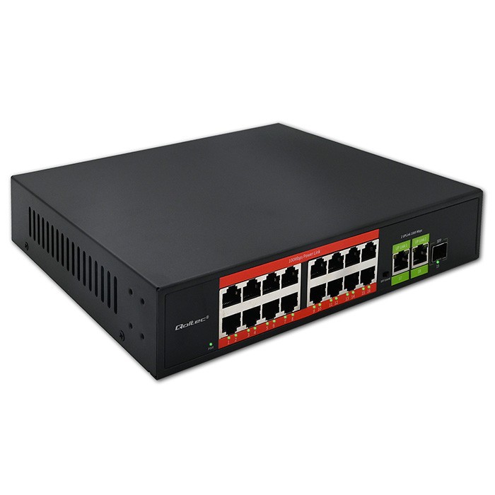 Qoltec  FAST Ethernet PoE SWITCH 16xRJ45