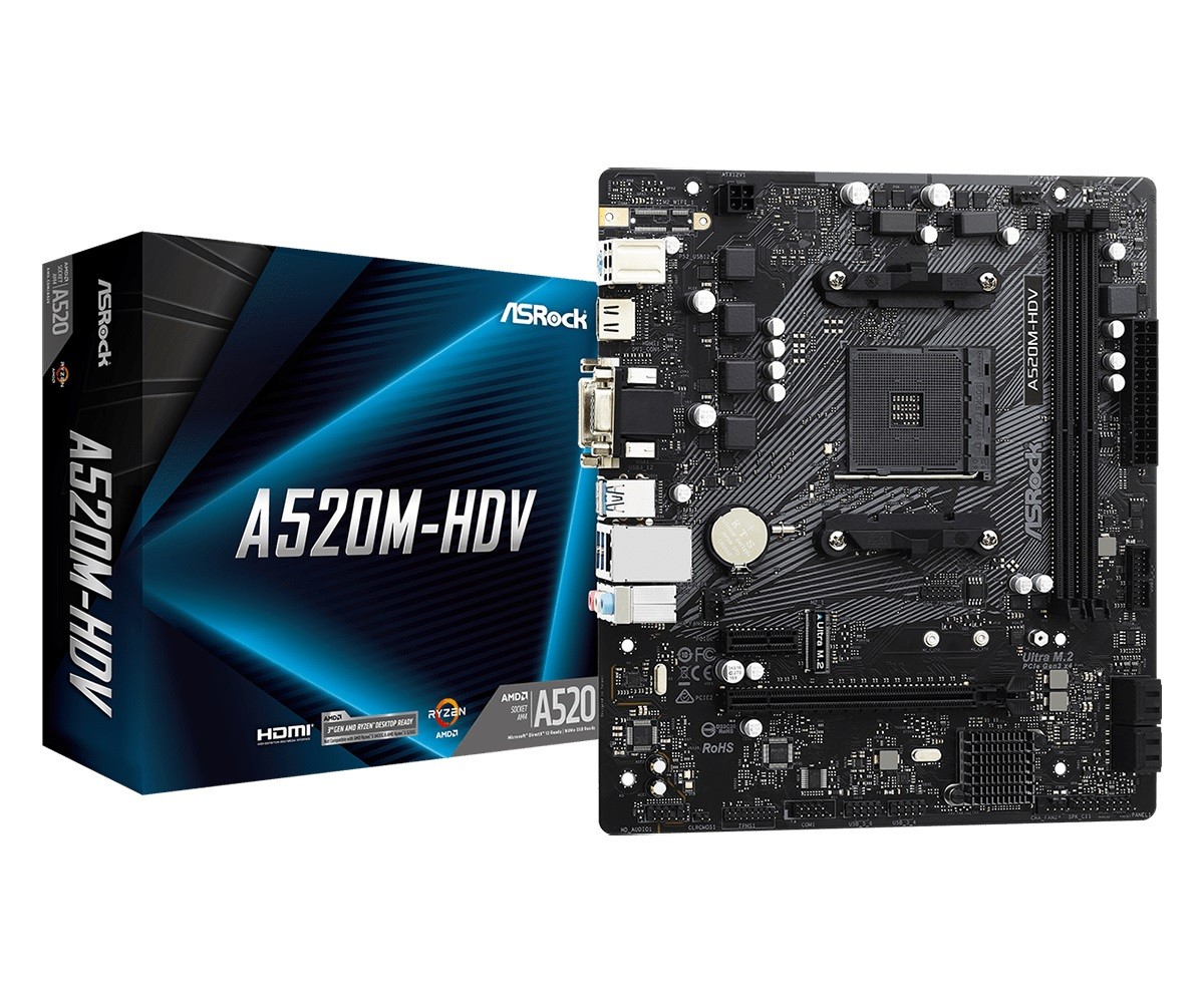 ASRock  Motherboard A520M-HDV AM4 2DDR4 HDMI/DVI/VGA